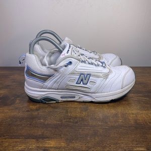 New Balance White Athletic Sneakers with Blue Accents